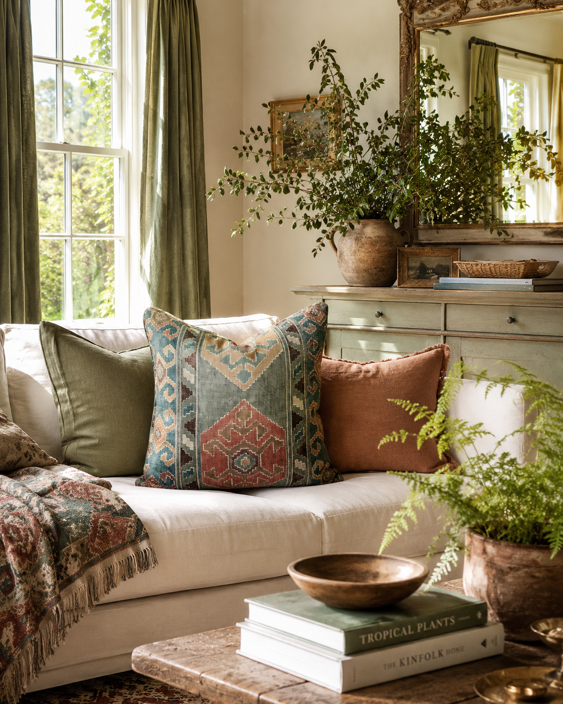 Mulberry Home Nomad Cushion 'Sage'  60cm x 60cm Luxury Designer Cushion