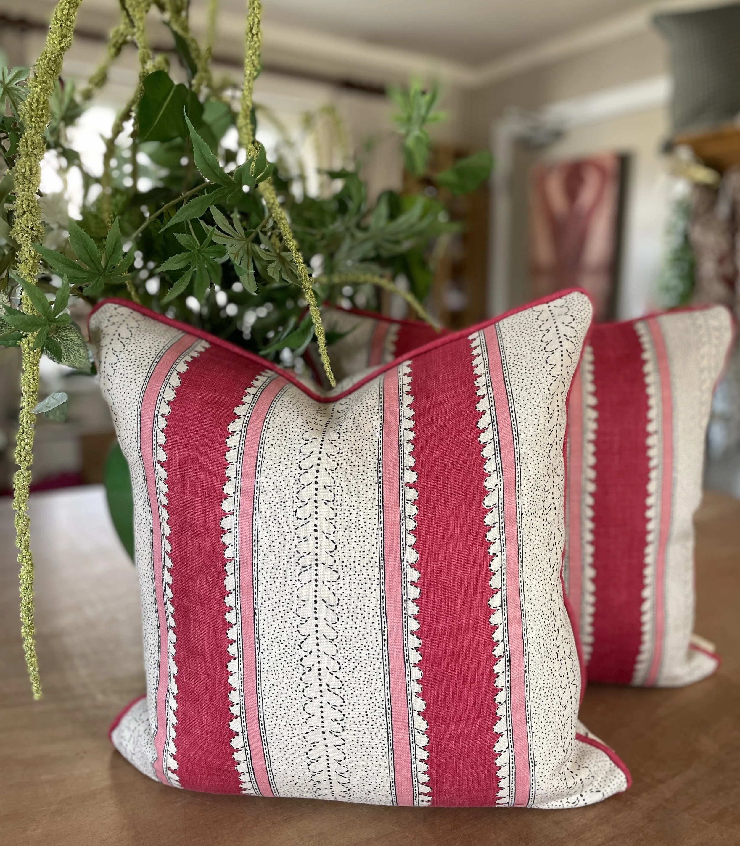 Linwood Dimity Stripe Dragon Fruit Cushion (50cm x 50cm)