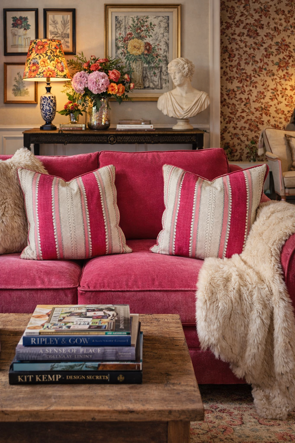 Linwood Dimity Stripe Dragon Fruit Cushion (50cm x 50cm)