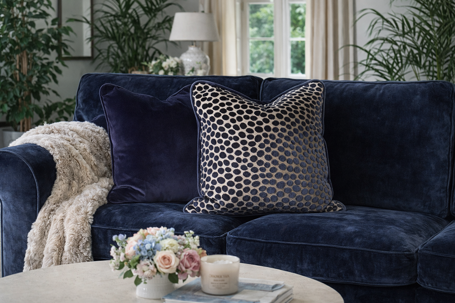 Baker Lifestyle Cosma (Navy) 50cm x 50cm velvet cushion