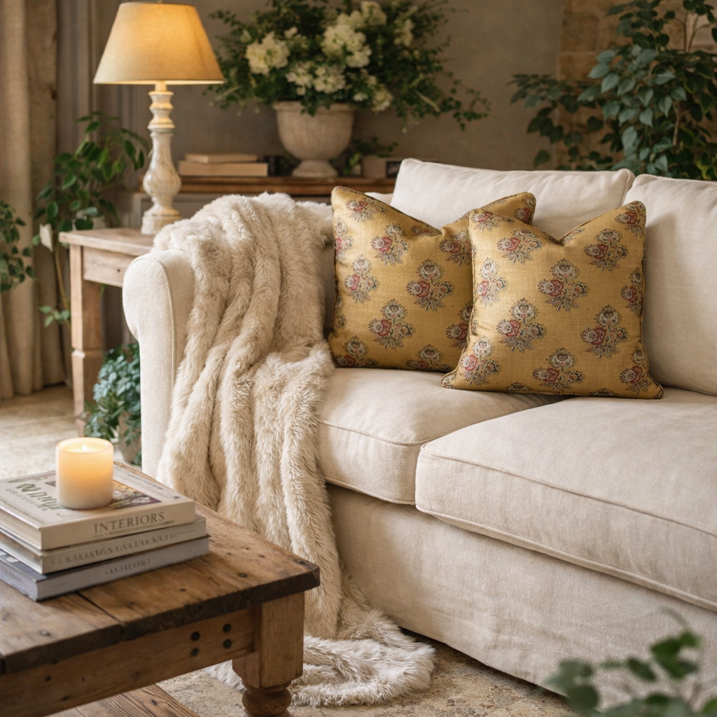 GP&J Baker Poppy Paisley Ochre Feather Filled Piped & Zipped Cushion (50cm x 50cm)