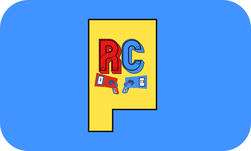Colorful illustration featuring the letters 'R' and 'C' in red and blue, each with a microphone icon and a small calendar showing the number 13, set against a yellow background with a blue border.