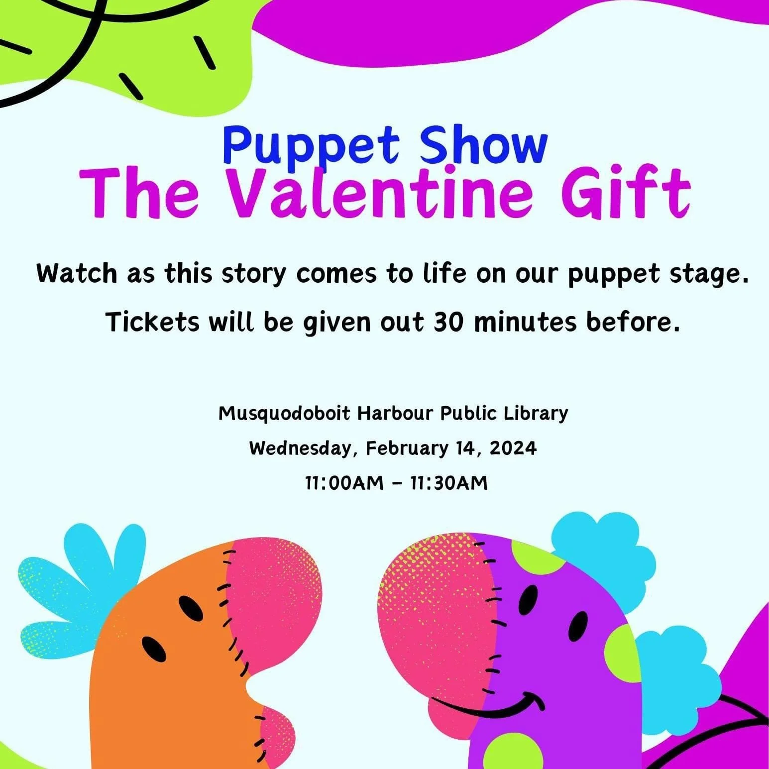 “The Valentine Gift” Puppet Show (brought to you by Eastern Shore Family Resource)