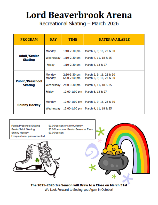 Public Skating Schedule — City of Miramichi