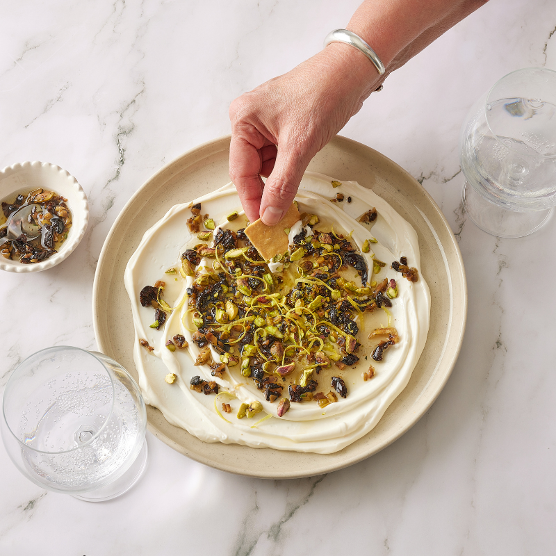 Labneh with Pistachios, Olives, &amp; Honey