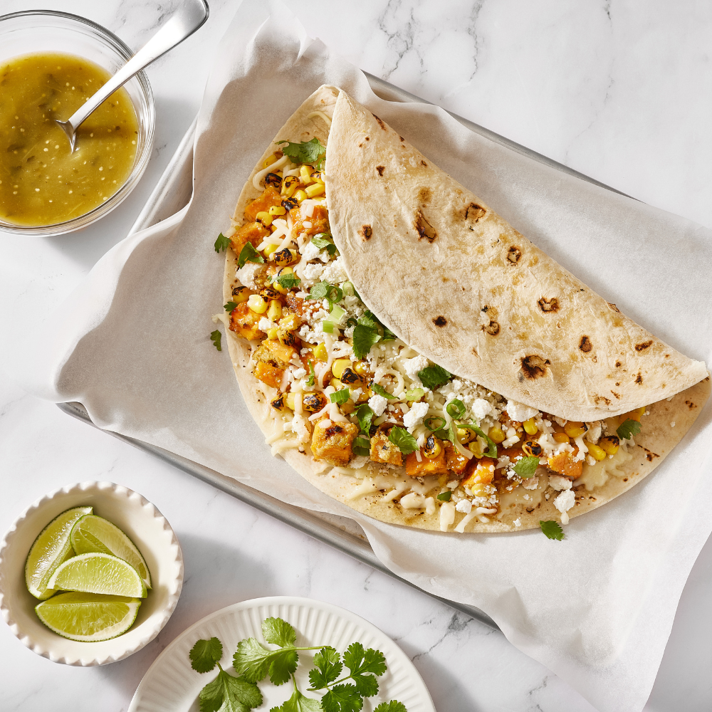 Sweet Potato Quesadilla with Roasted Corn