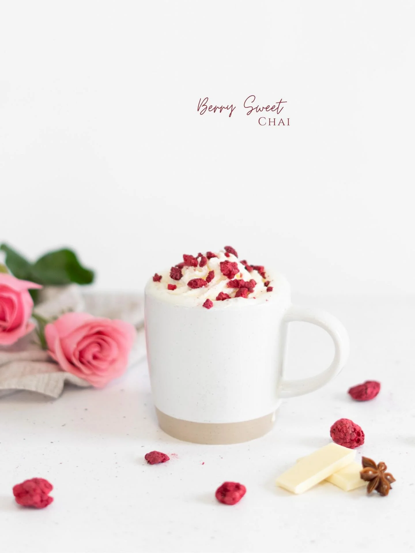 Spiced chai swirled with sweet raspberry and creamy white chocolate for the dreamiest cozy-meets-fruity combo. Topped with whipped cream and a sprinkle of crunchy freeze-dried raspberries, it&rsquo;s cozy, pretty, and just feels a little extra in the