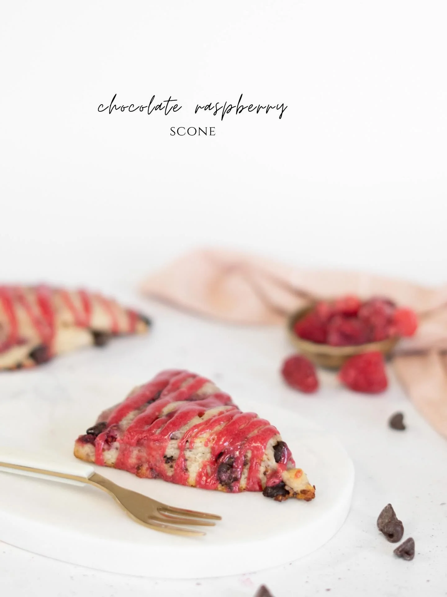 The  bakery case is looking good this month!

The soft chocolate raspberry scone is studded with melty chocolate chips and bursts of tart raspberries, finished with a sweet raspberry drizzle on top.