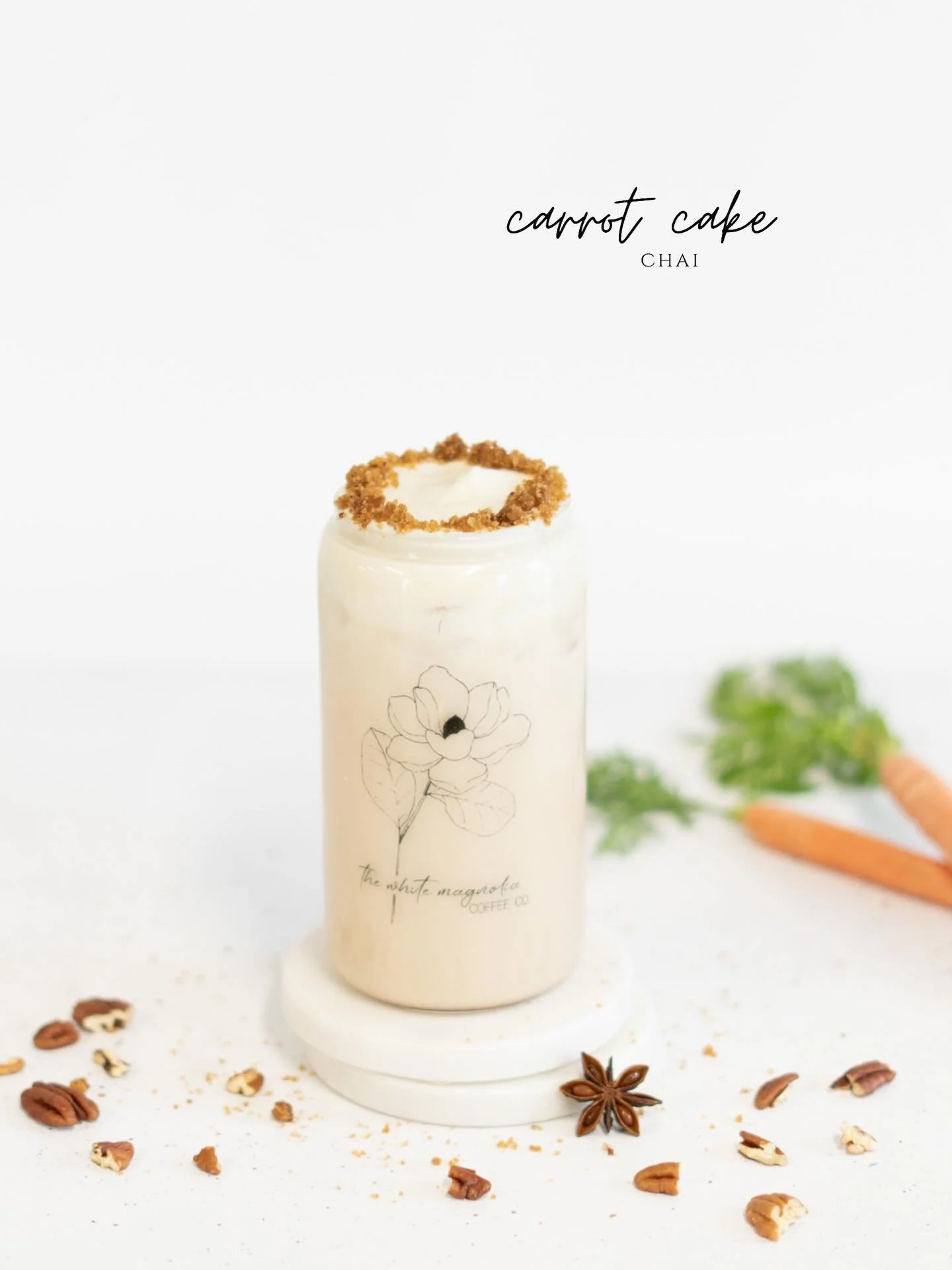 All the same cozy carrot cake vibes, now as a chai 🥕
Carrot cake flavors melt right into warm chai spices for the dreamiest, most comforting sip.