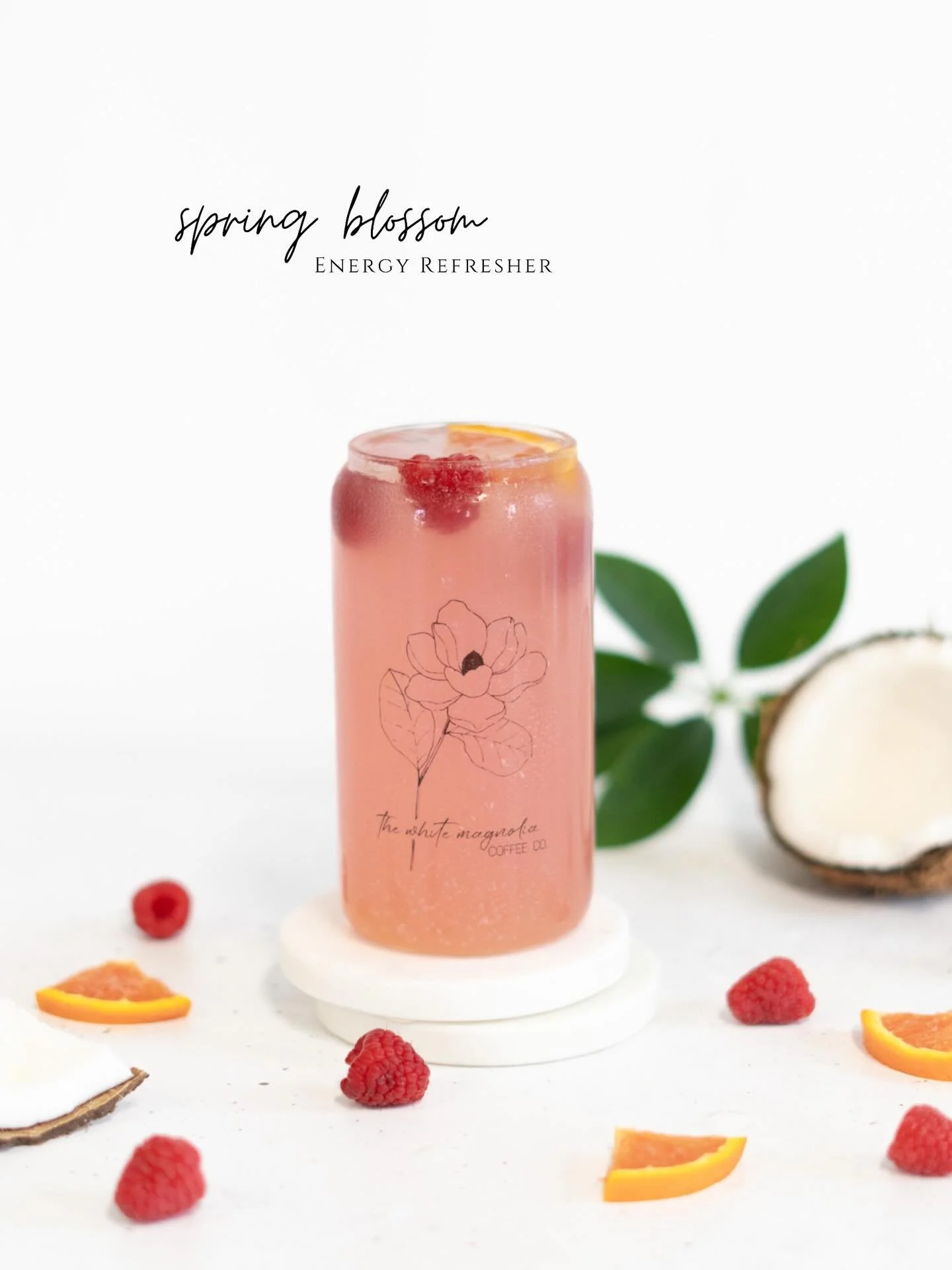 Spring Blossom Energy Refresher 🌸
Soft, sunny, and a little playful&mdash;light and refreshing with peach and a hint of coconut, plus a boost of natural caffeine to keep you going.