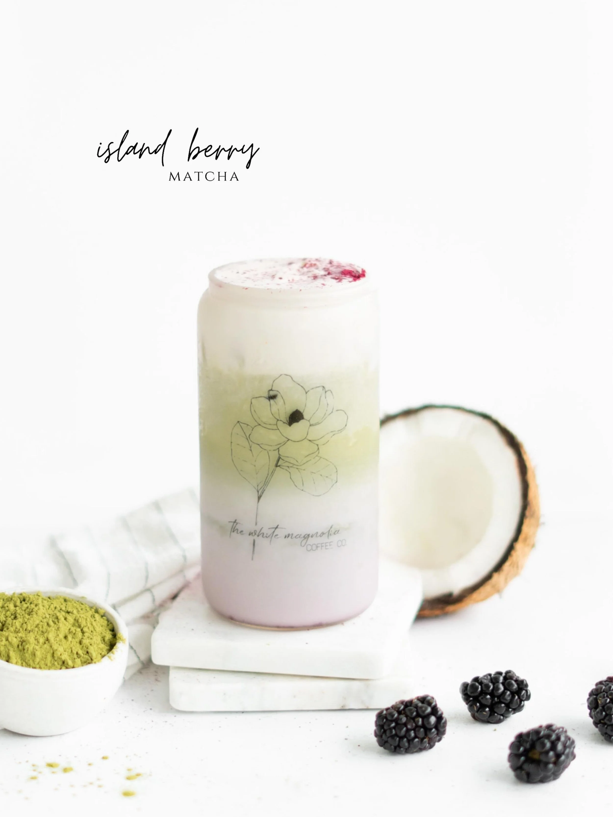 Earthy, vibrant matcha blends with sweet blackberry and a hint of creamy coconut for a refreshing balance of flavors. Finished with a velvety sweet cream that melts into the drink, adding a smooth, luscious finish to every cup.