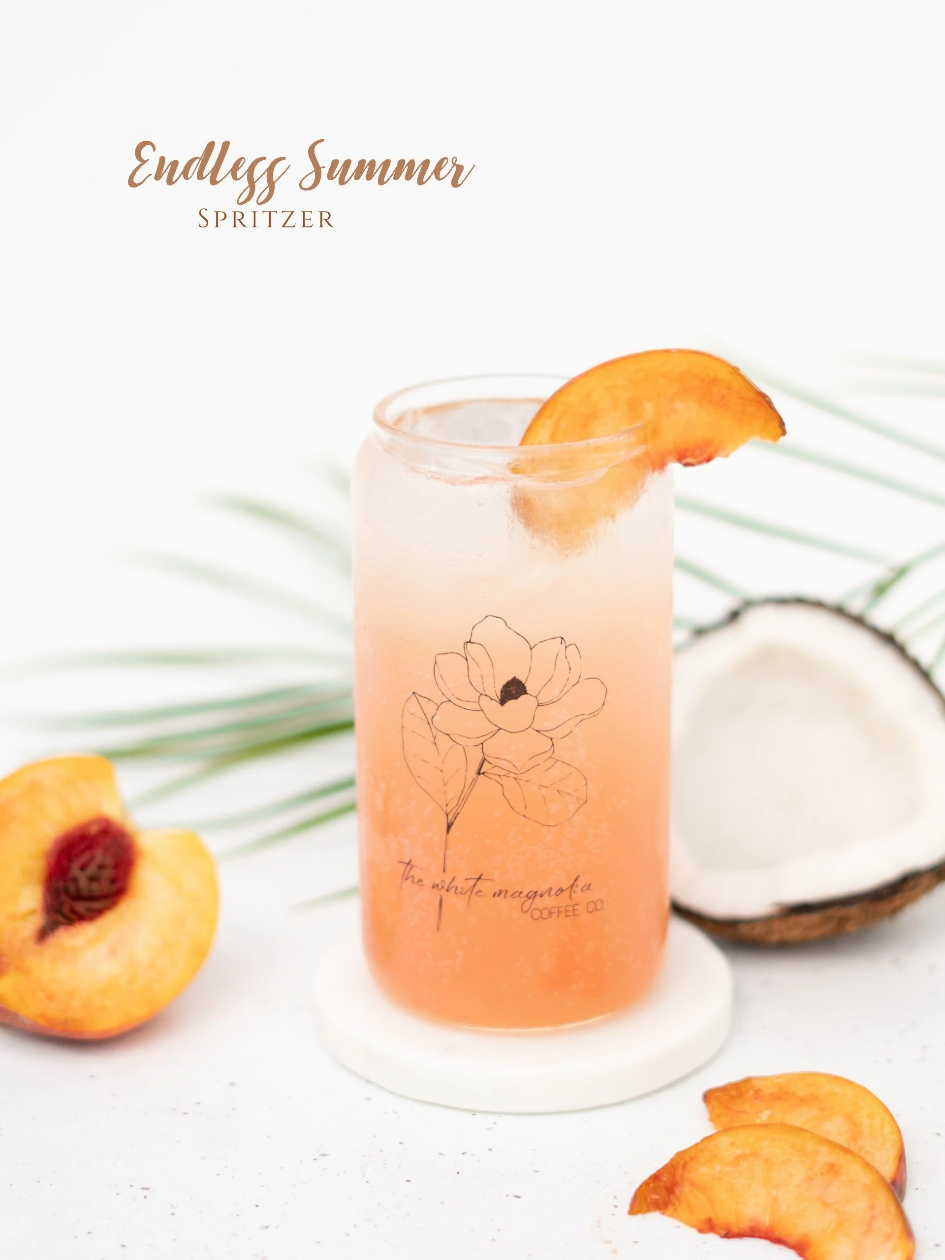 Dreamy, refreshing, and made for summer. This iced drink blends juicy peach with a hint of coconut and just a splash of dragonfruit for a beautiful color and a subtly tropical twist. Finished with a fresh peach slice, it&rsquo;s the kind of drink you