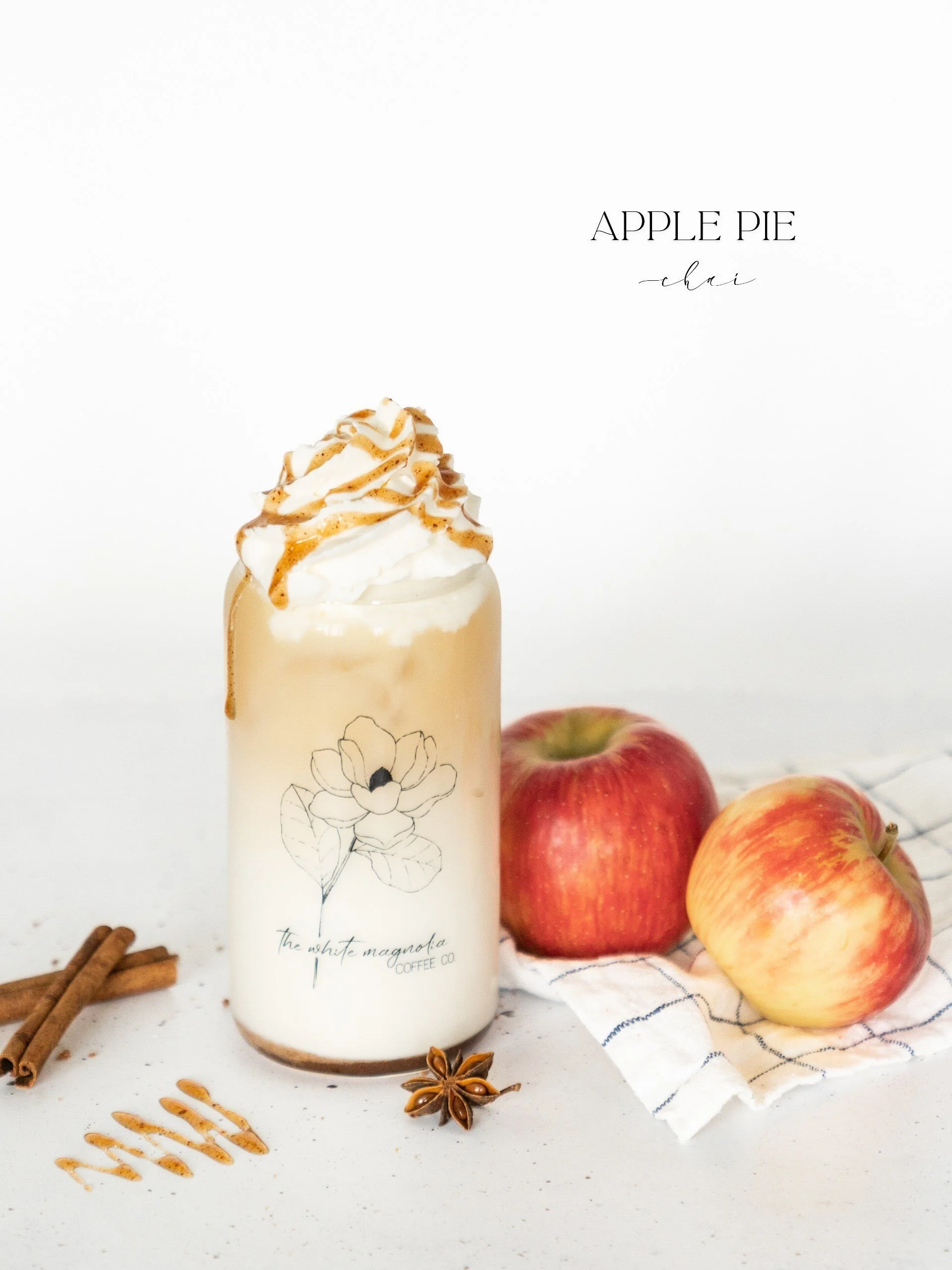 Apple Pie Chai 🍎
It&rsquo;s back, and it&rsquo;s every bit as good as you remember. Sweet apple and cozy chai spices come together in a cup that tastes like your favorite apple pie&mdash;warm, comforting, and nostalgic. Finished with fluffy whipped 