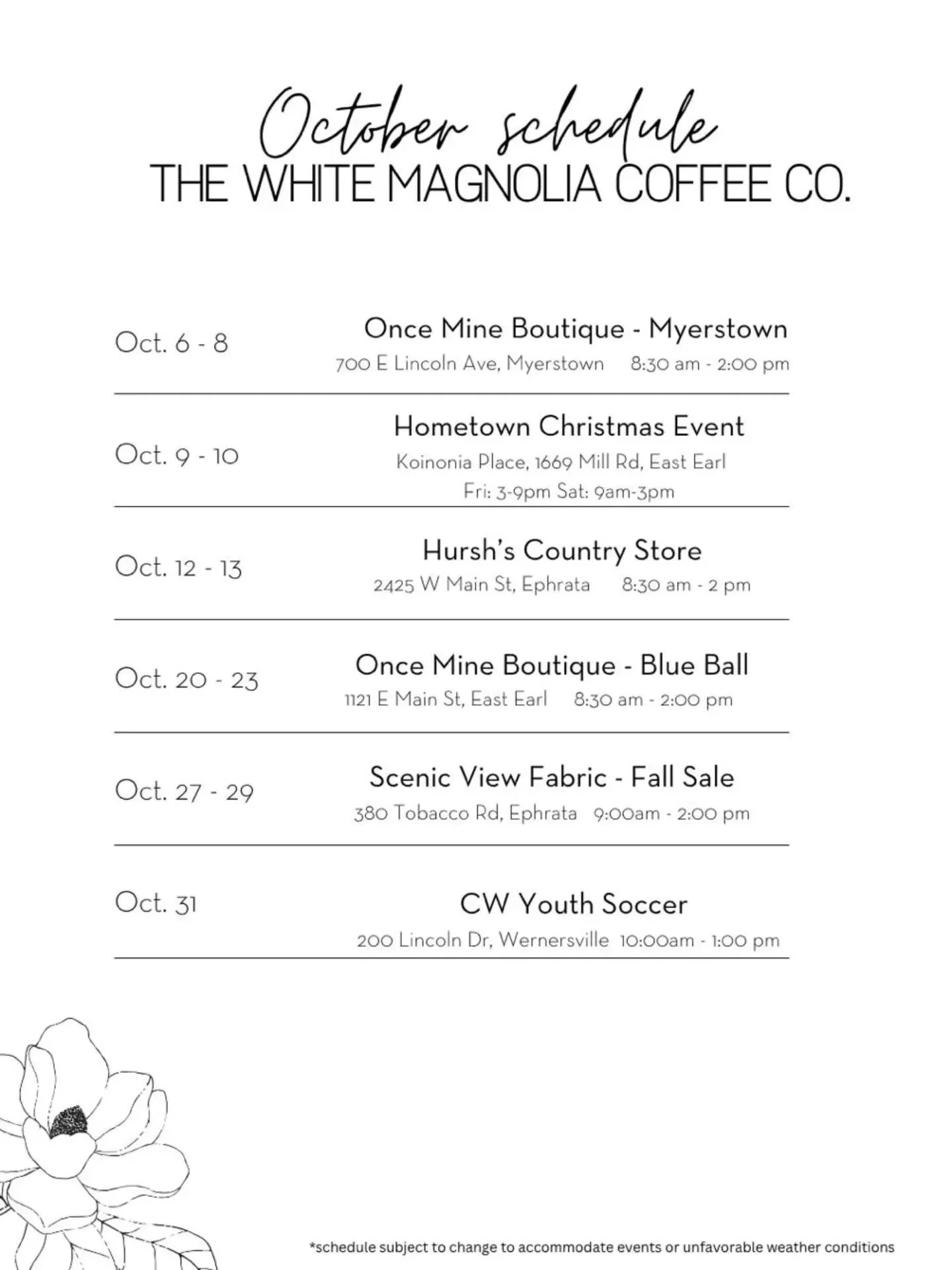 The trailer schedule for October🍁🍂🫶🏽