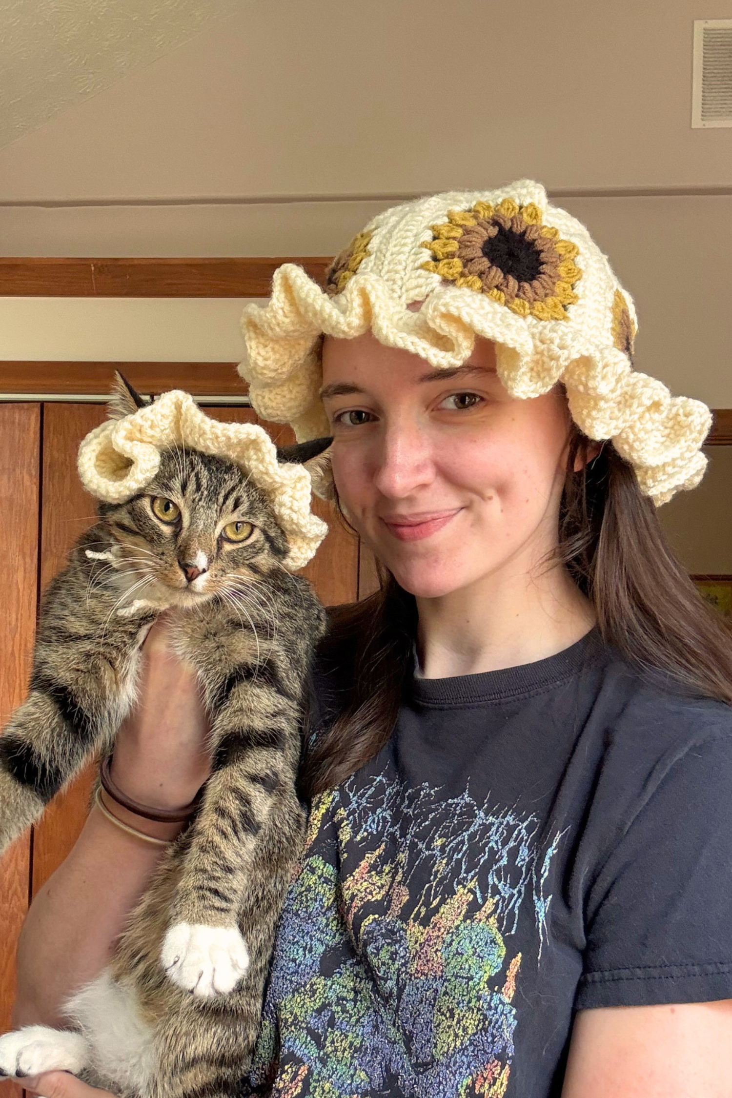 Sunny Days Set — FREE Crochet Pattern for Matching Sunflower Bucket Hat, Cat Hat, and Accessory Holder