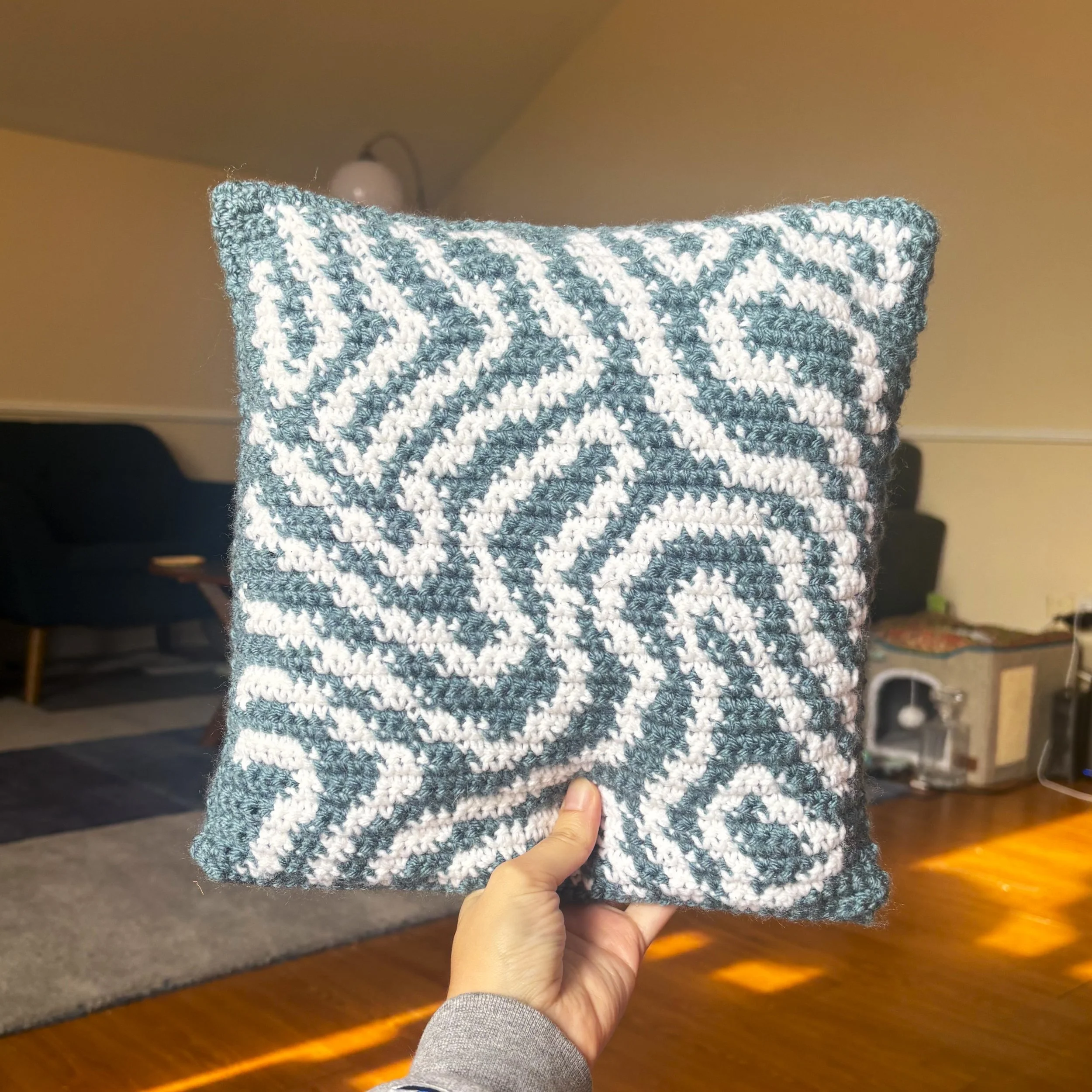 Squiggle Me This Pillow — Beginner-Friendly Crochet Pattern for Decorative Retro Squiggle Cushion