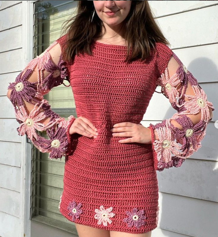 Daisy Daze Dress — Crochet Pattern for Spring Dress with Floral See-Through Sleeves