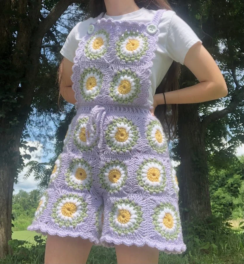 Floweralls — Crochet Pattern for Overall Shorts with Flower Motif
