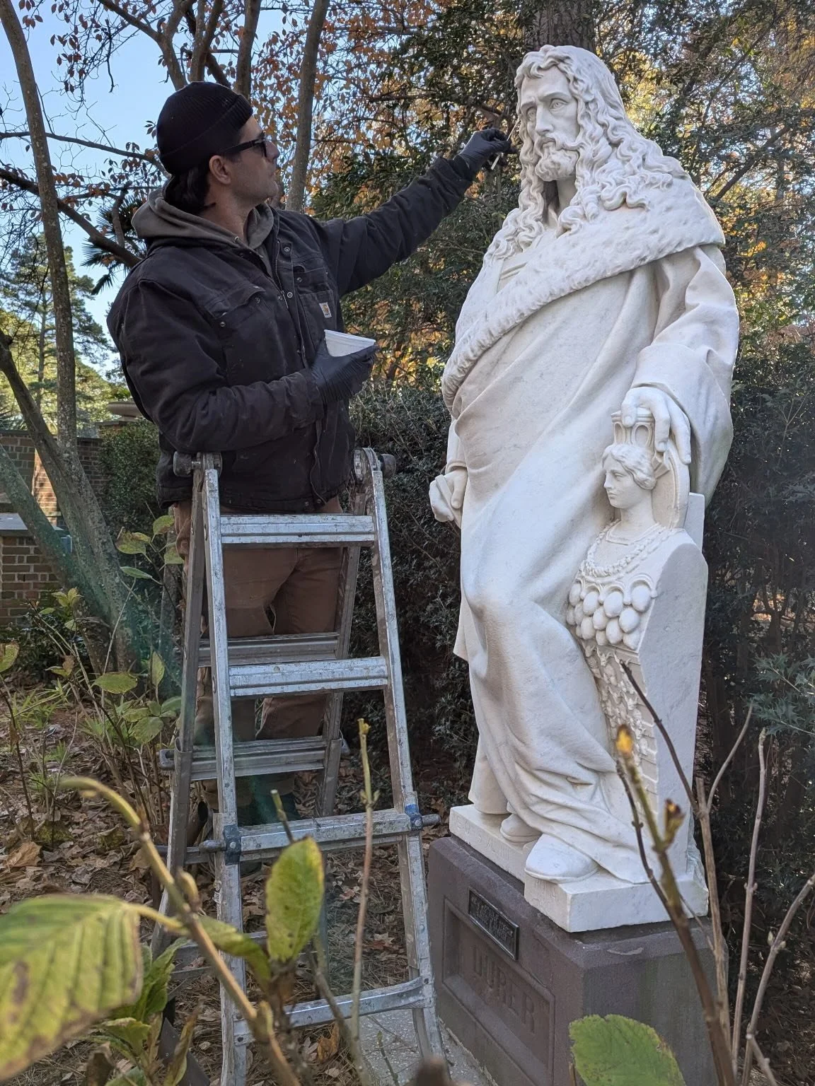 @heritageconservationco recently completed a maintenance campaign of the Moses Ezekiel Statuary Vista at the @norfolkbotanicalgarden.  This collection was carved by Ezekiel in Rome, Italy during the 1880&rsquo;s and much of the Carrara marble looks a