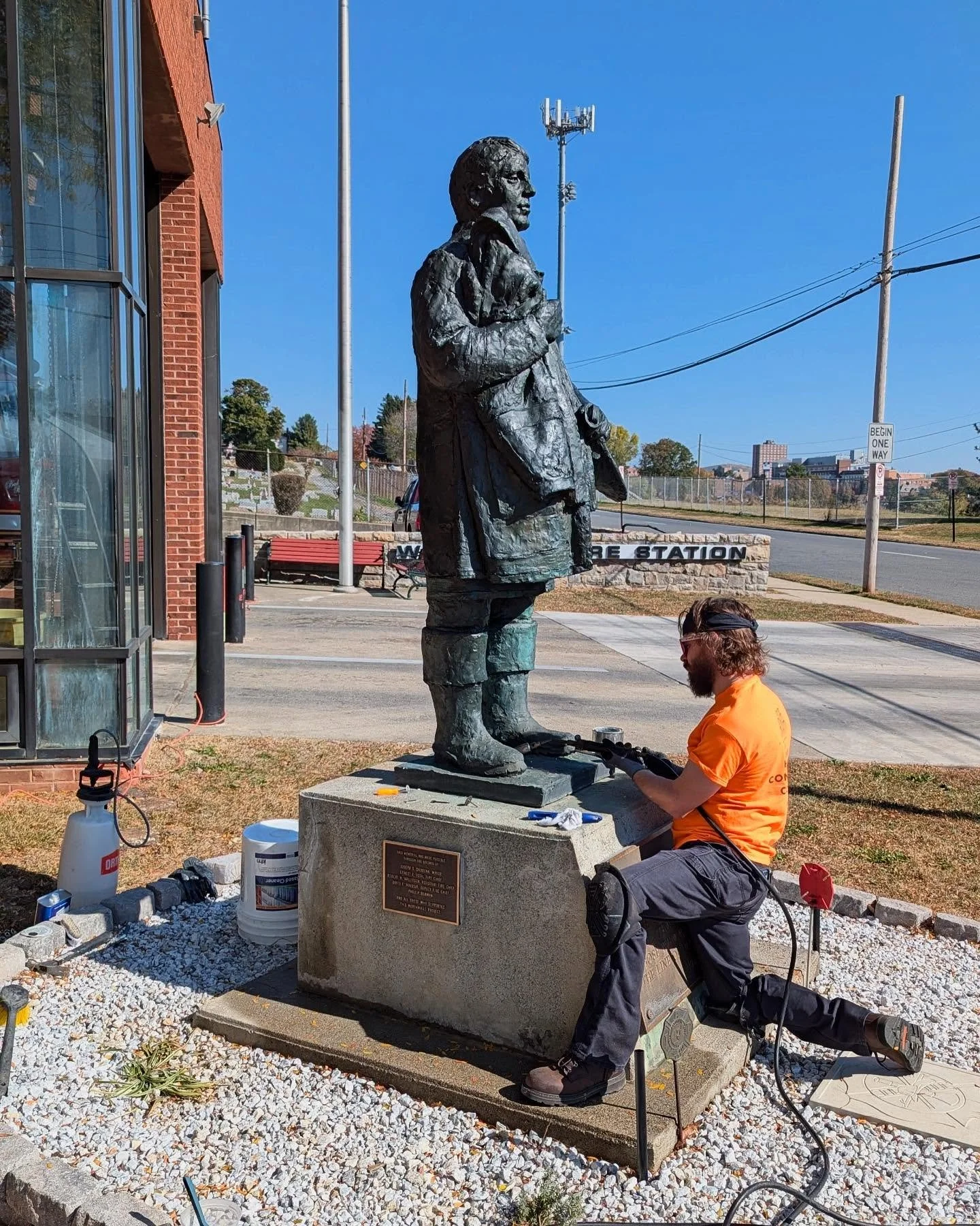 HCC recently performed conservation treatments on several public art sculptures in Allentown, Pennsylvania. These sculptures were gently cleaned with soft brushes and eco-friendly materials to remove biological growth. The bronze pieces were treated 