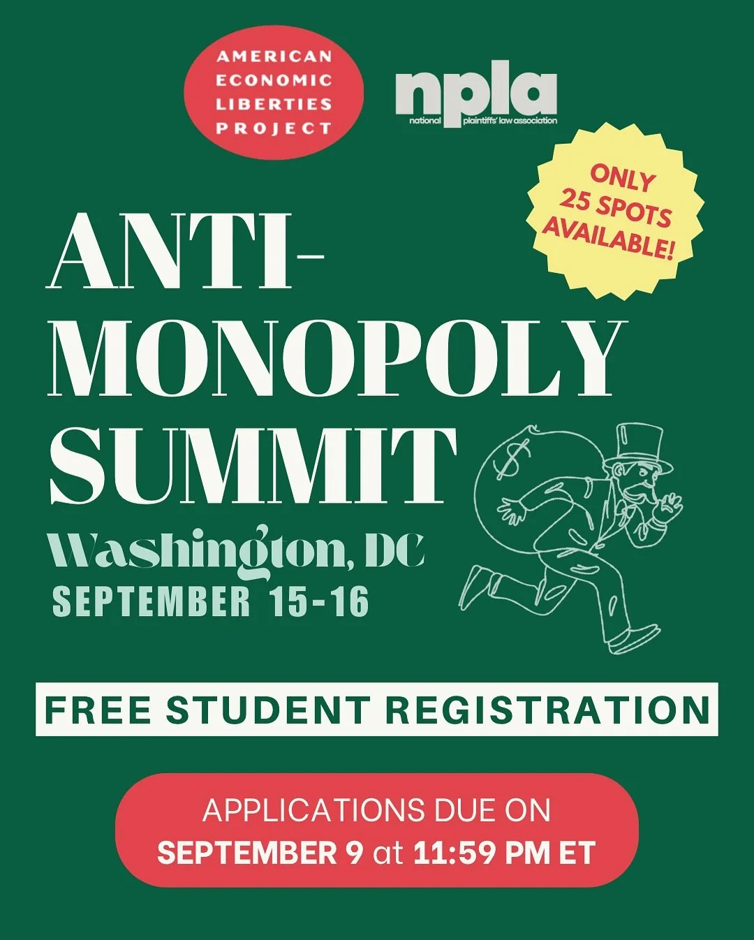๐ฒ Are you a law student interested in competition law, antitrust, consumer protection, or anti-monopoly work? ๐ฒ
Join the National Plaintiffs' Law Association and the DC-area student chapters of plaintiffs' law associations, antitrust, and consumer