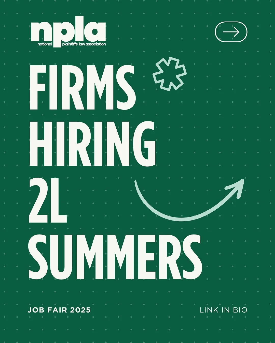 Are you a 2L looking for your next summer internship? You’re in luck ๐ We’ve got plenty of plaintiffs’ firms actively hiring โผ๏ธ 2Ls โผ๏ธ for summer 2026 associate positions at the NPLA Job Fair on October 22-24! Here are the firms we