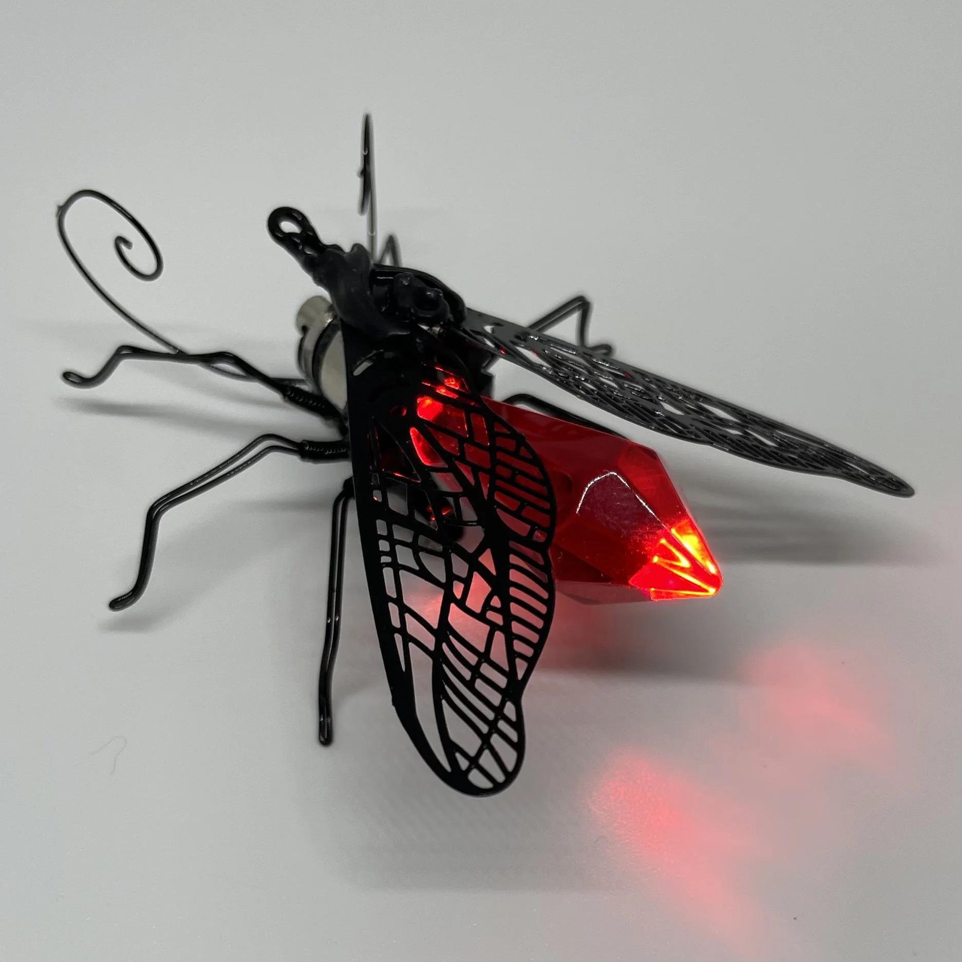 Handmade Gothic Steampunk Red Crystal Wasp Light-Up Brooch | Black and Red Romantic Valentine Limited Edition Glass Insect Pin