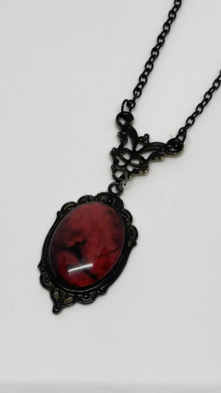 Handmade Victorian Gothic Steampunk Cracked Gem Pendant | Black and Red Romantic Valentine Limited Edition Jewellery