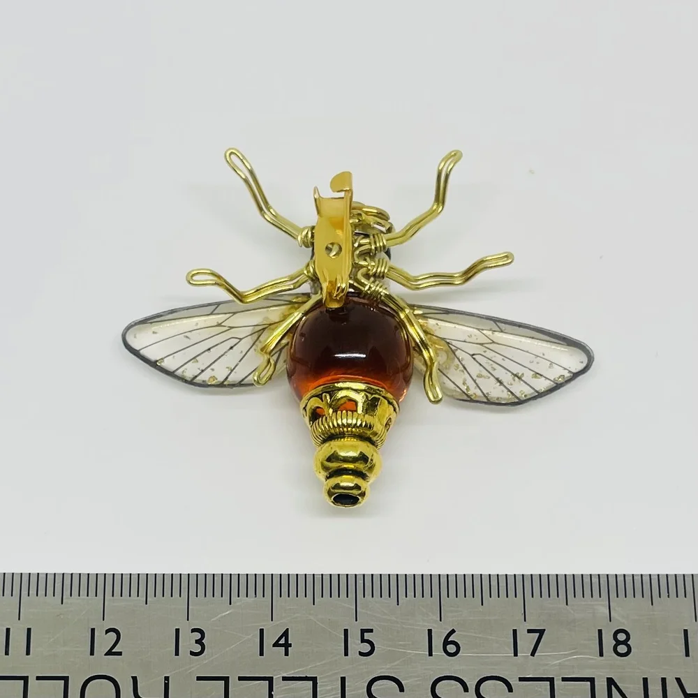 Light Up Steampunk Carnelian Orange Bee Brooch | Clockwork Insect