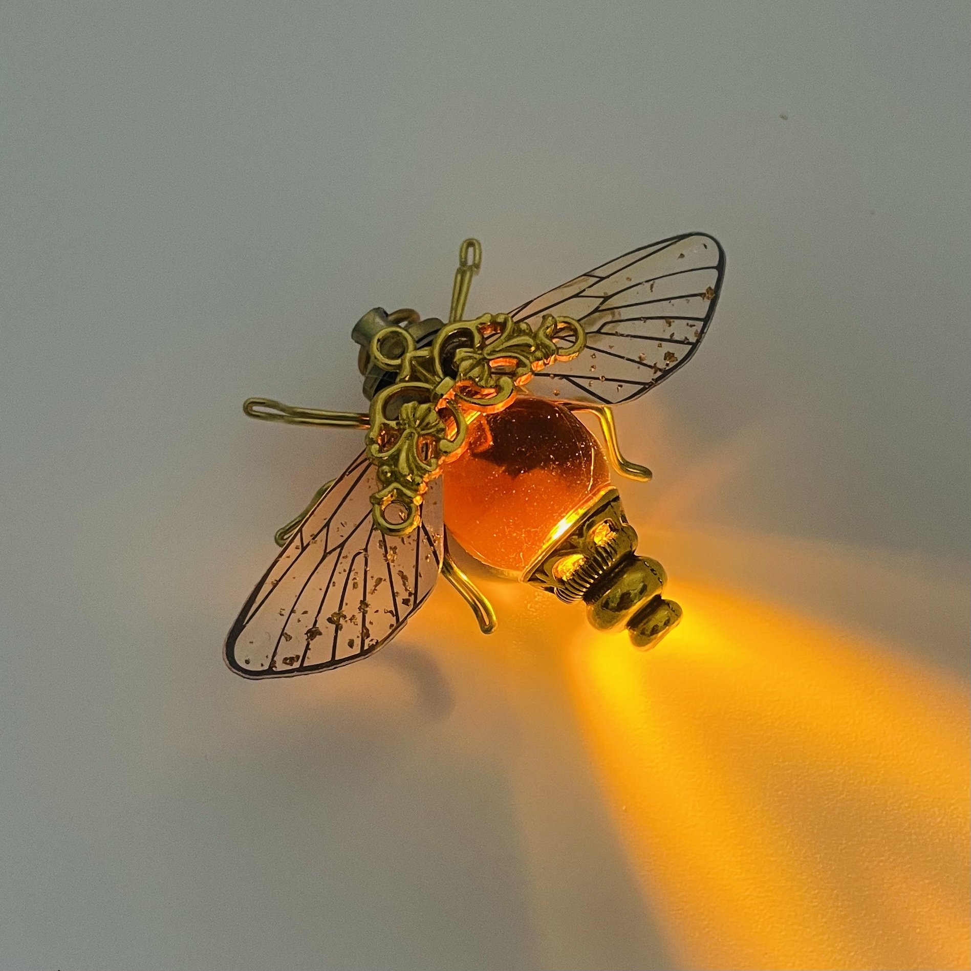 Light Up Steampunk Carnelian Orange Bee Brooch | Clockwork Insect Pin | Unique Victorian Inspired Jewellery Gift