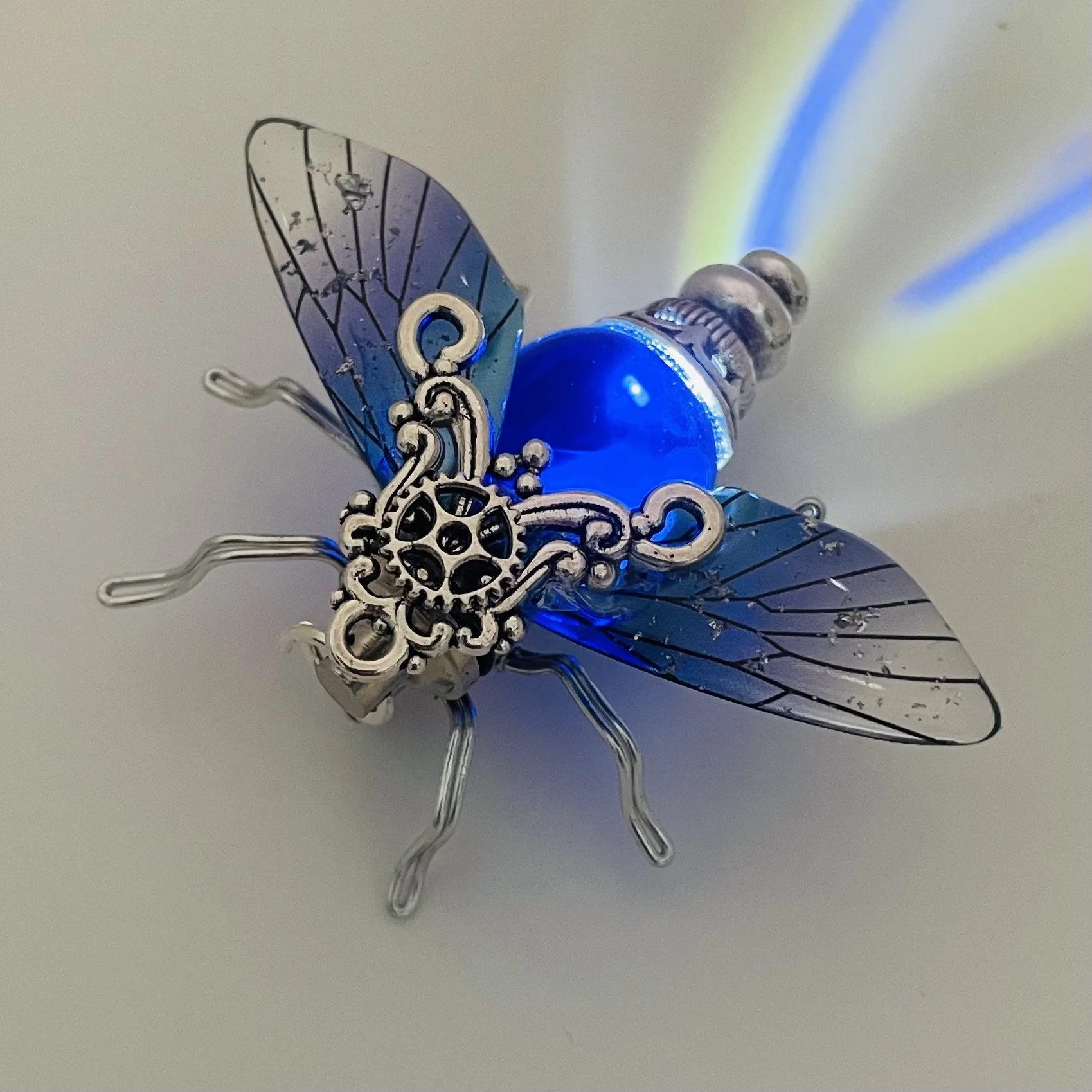 Light Up Steampunk Sapphire Blue Bee Brooch | Clockwork Insect Pin | Unique Victorian Inspired Jewellery Gift