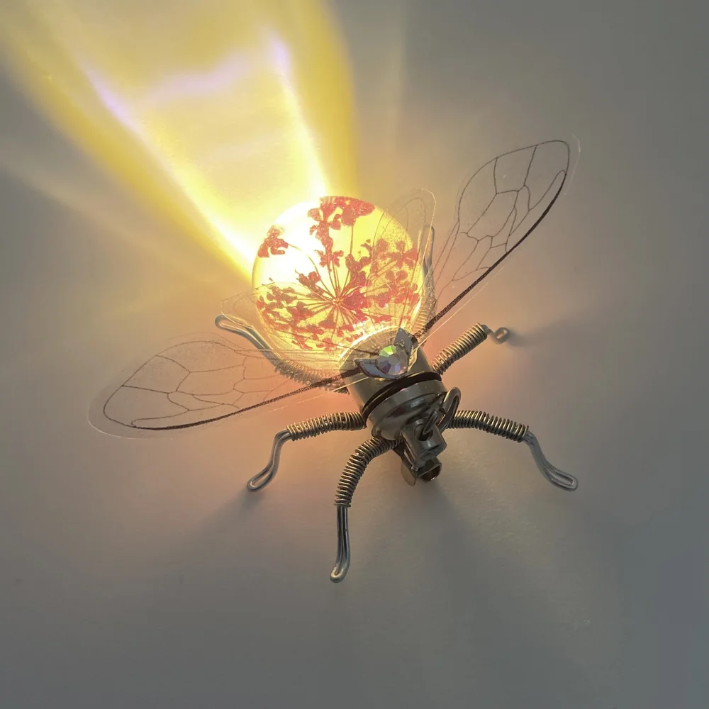 Steampunk Light Up Bee Brooch | Clockwork Pink Flower Pin | Sakura
