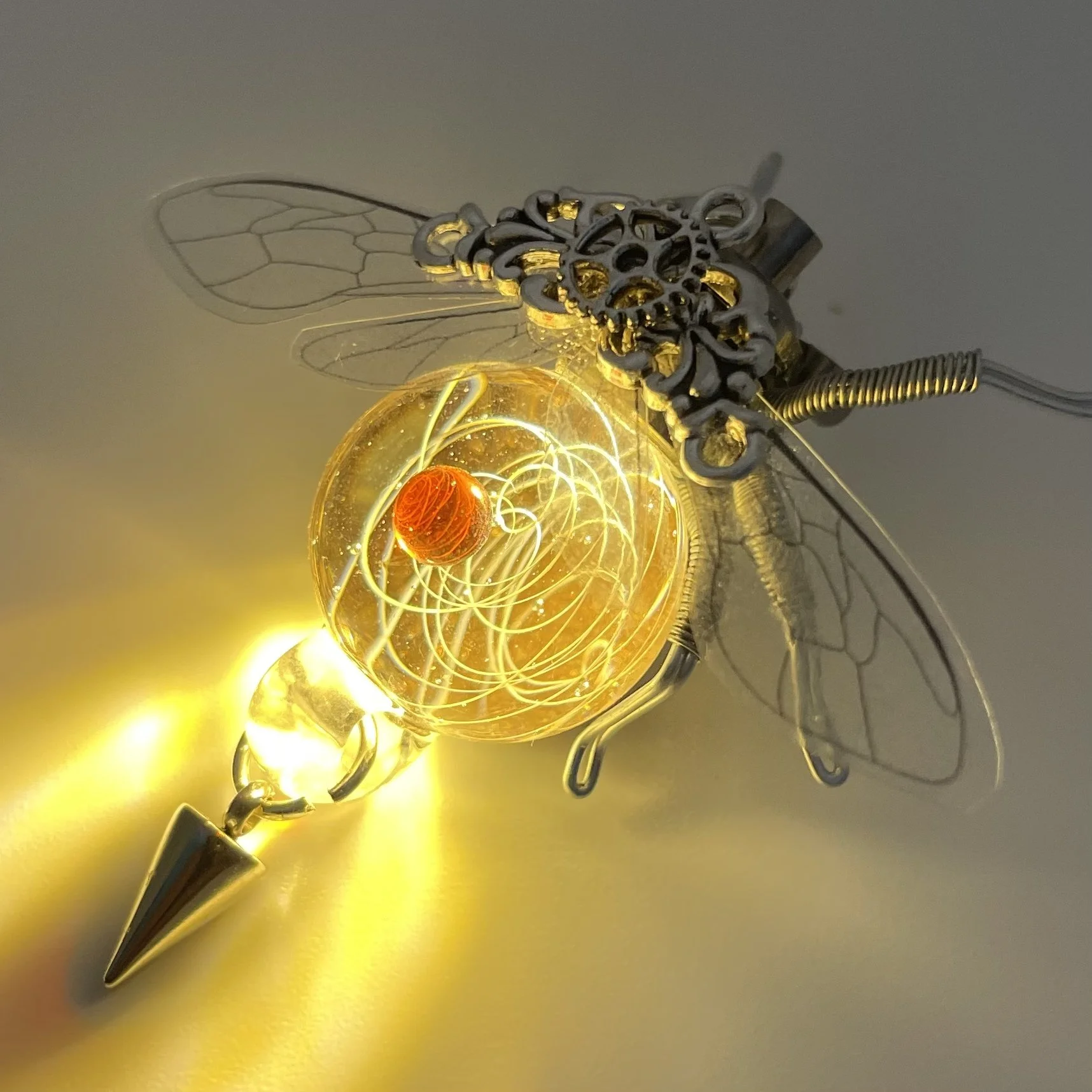 Solara | Light Up Steampunk Cosmos Bee Brooch | Clockwork Insect Pin | Unique Victorian Inspired Jewellery Gift