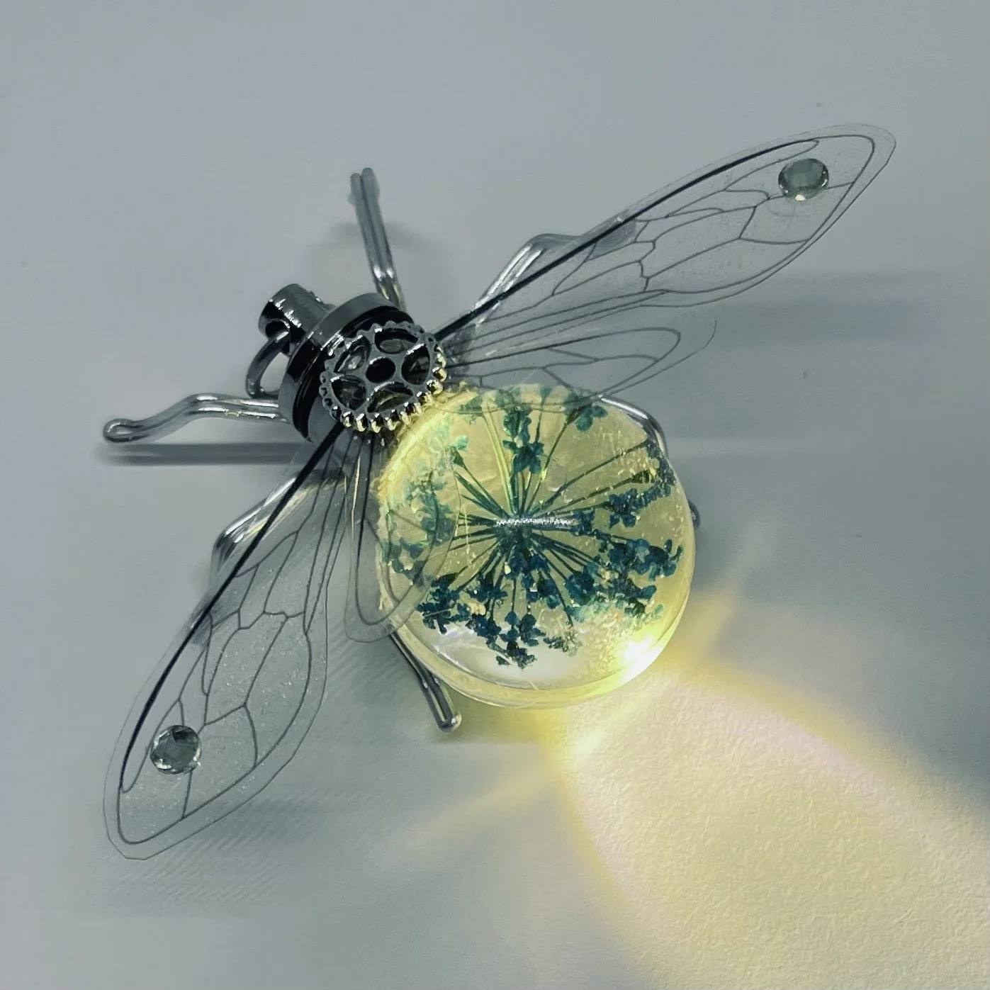 Steampunk Light Up Bee Brooch | Clockwork Blue Flower Pin | Forget Me Not Steampunk Jewellery | Handmade Wearable Art Gift
