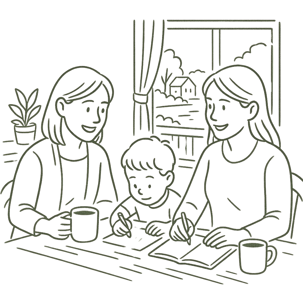 A happy family at a table — Carstairs Alberta real estate — Small Town Sold