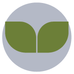 Green and gray logo with a symmetrical design resembling overlapping leaves or petals