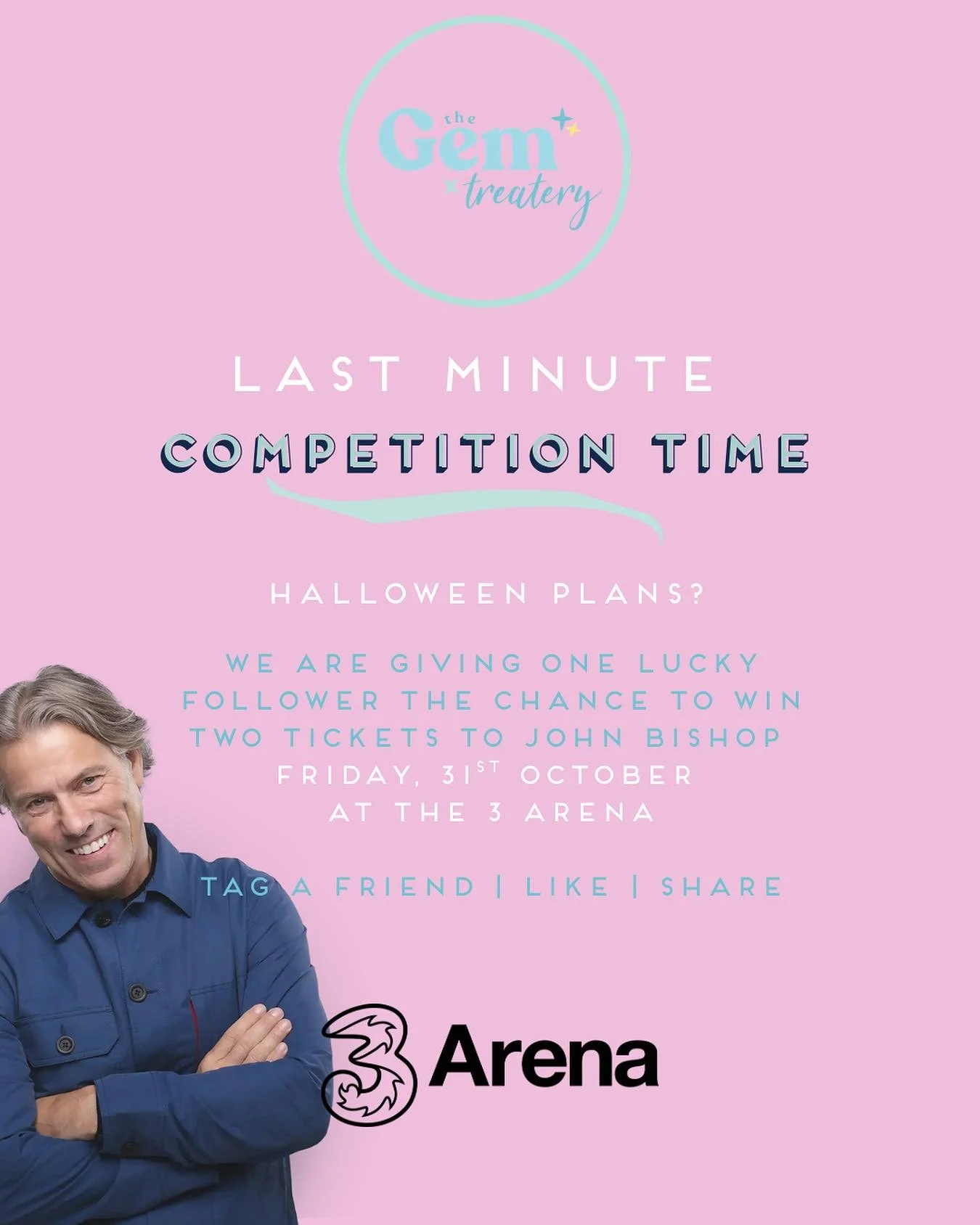 Win! Win! Win!

Last minute competition time at the Gem!

Win TWO TICKETS TO John Bishop live at the 3 Arena on Friday Night!

To be in with a chance of winning:

👍🏼 Like this post
📲 Share
🗣️ Tag who you would bring 

👉🏼 Share to your story for