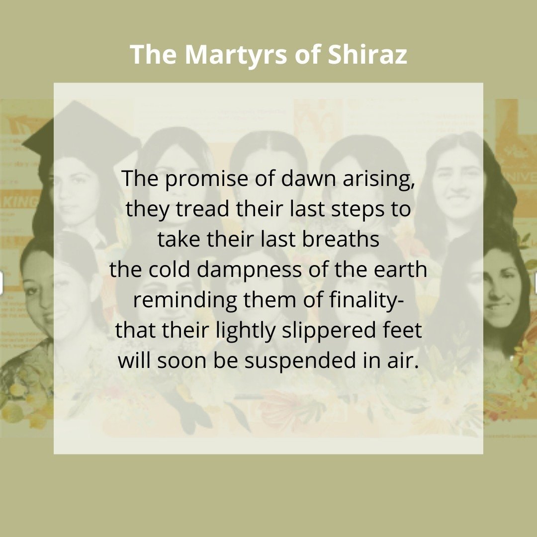 Beautiful poem titled &ldquo;The Martyrs of Shiraz&rdquo;, paying tribute to the 10 Bah&aacute;ʼ&iacute; women of Shiraz. Their courage and resilience echo through time, inspiring generations to uphold the values of justice and unity. Their legacy re