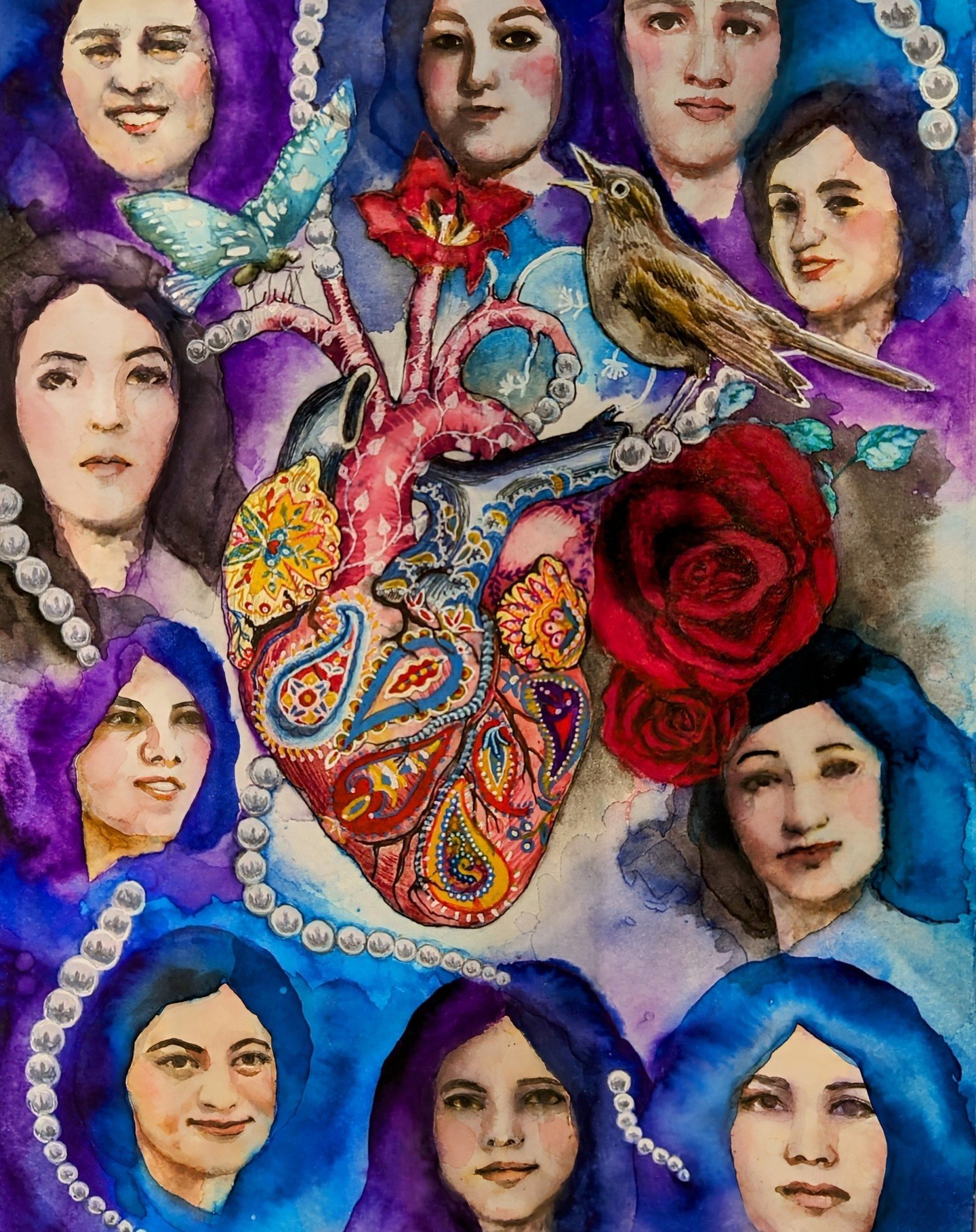 Beautiful artwork titled &ldquo;With One Heart&rdquo; by Trish de Muth, exhibited at the &ldquo;OurStoryIsOne&rdquo; art exhibition in New Zealand. Trish's mixed media masterpiece beautifully encapsulates the essence of unity, sacrifice, and spiritua