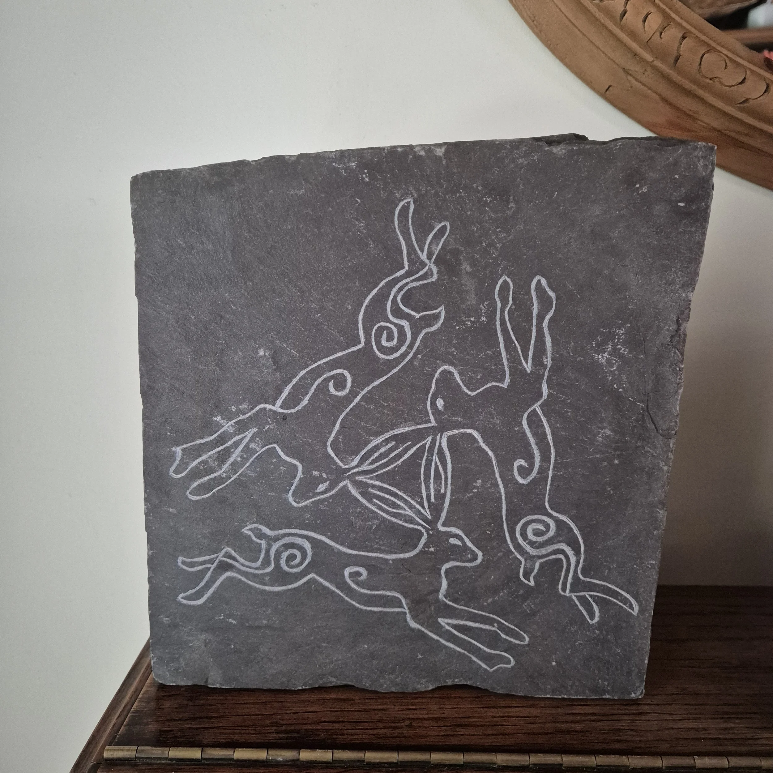 Three Hares. Ancient Celtic motif. Found Welsh slate. £110