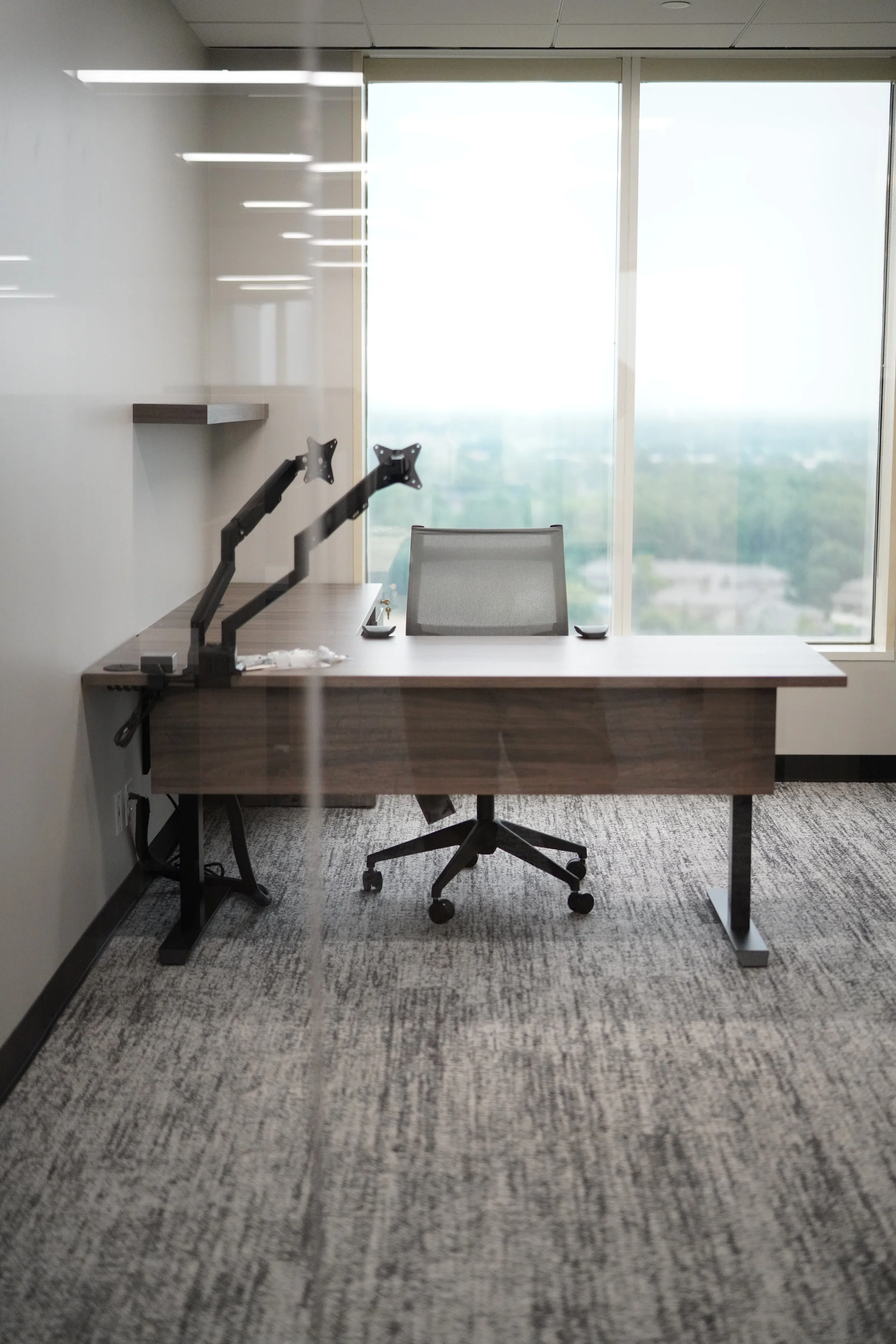 LEE & ASSOCIATES - WALNUT - L SHAPE - SIT STAND - FLOATING SHELF - PRIVATE OFFICE 5.JPG