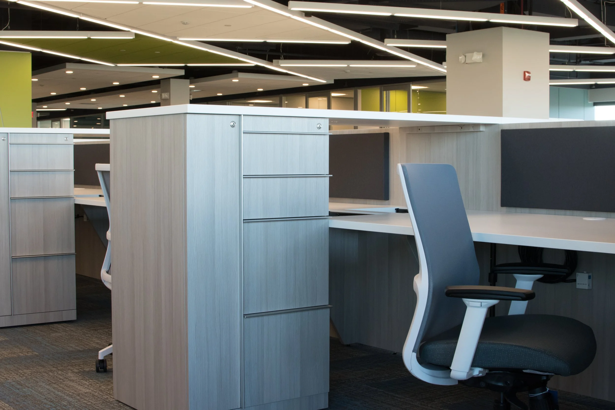 Close up of ergonomic workstation with storage