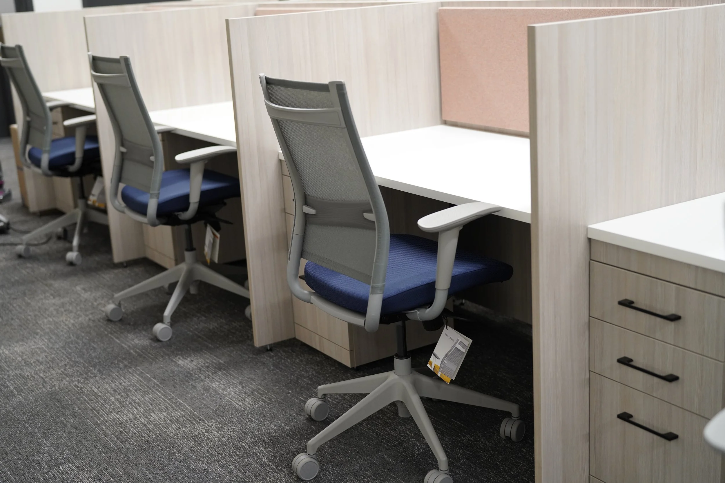 Ash and White linear straight workstations