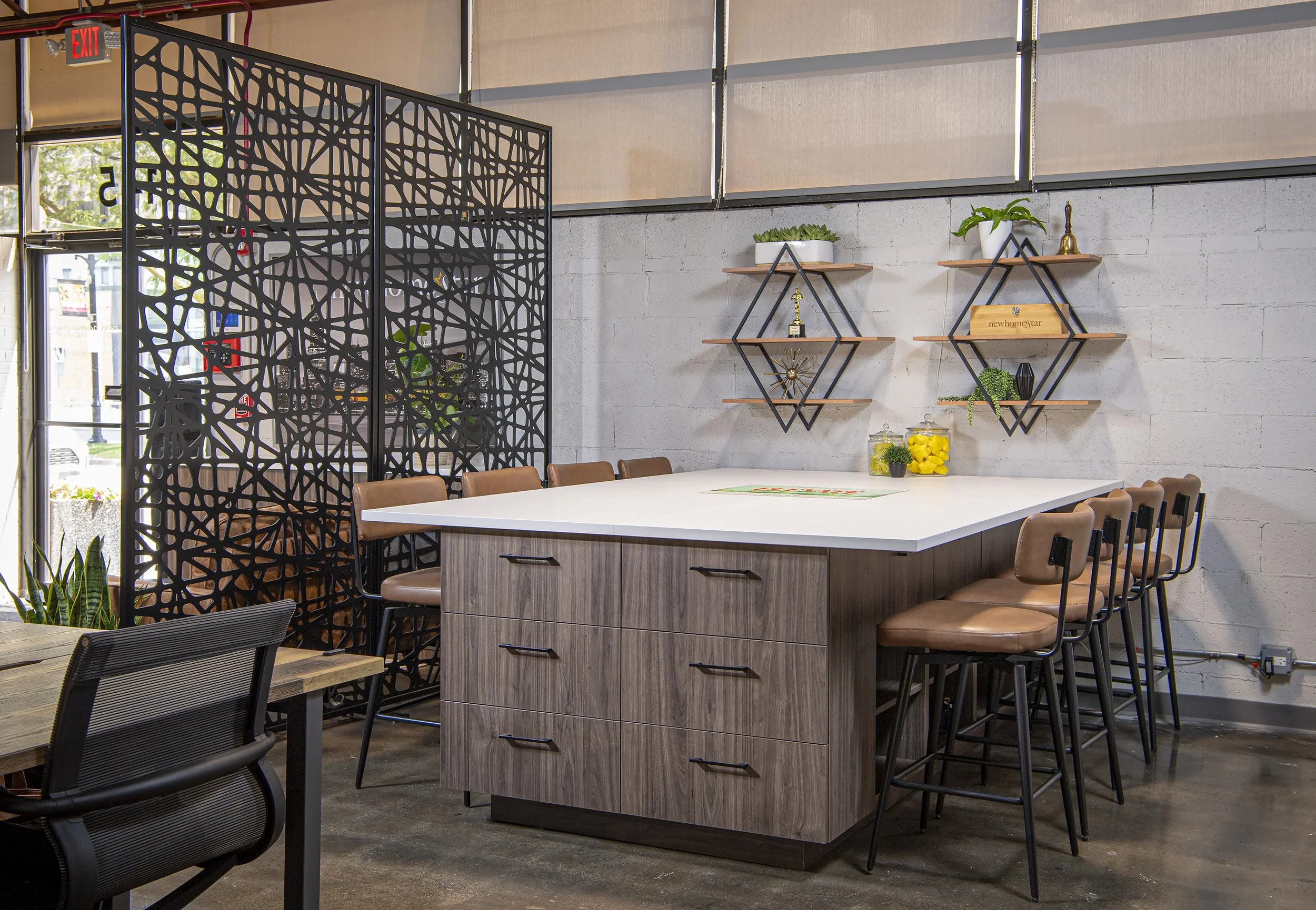 Custom cabinetry and huddle station
