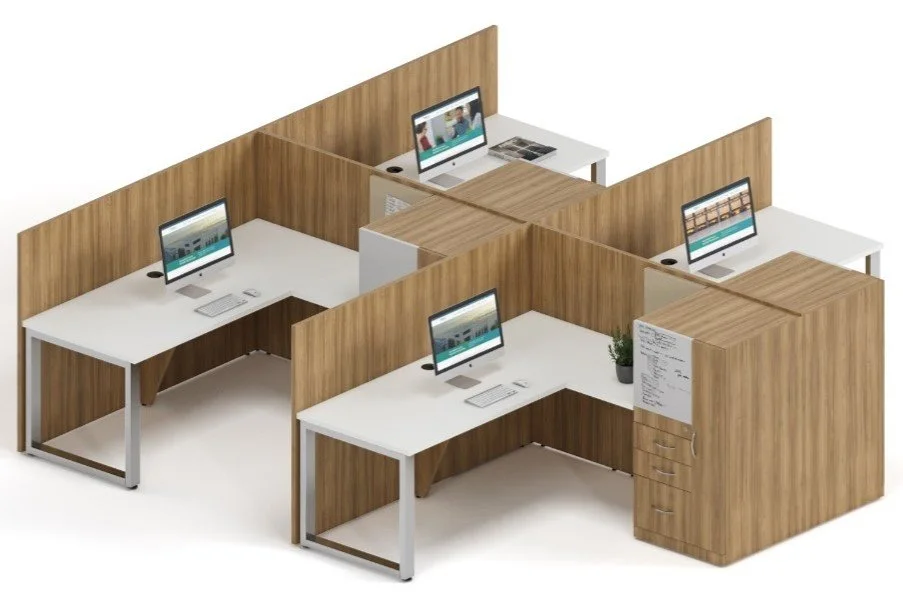 Digital mock up of four workstations