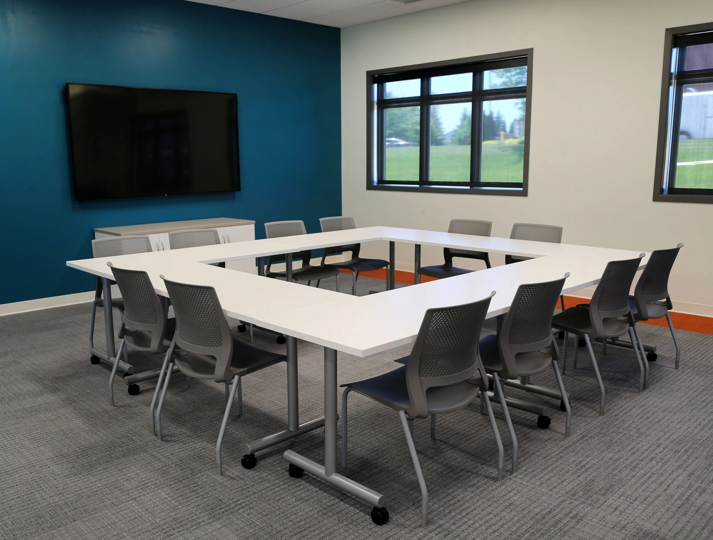 Square training room table in conference room