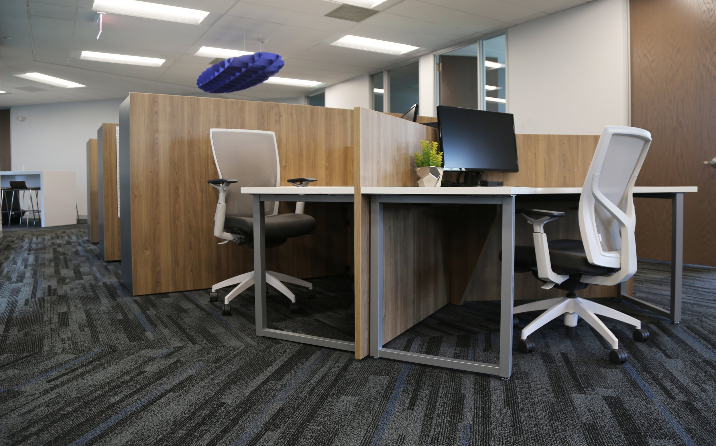 Close up of custom angular desks