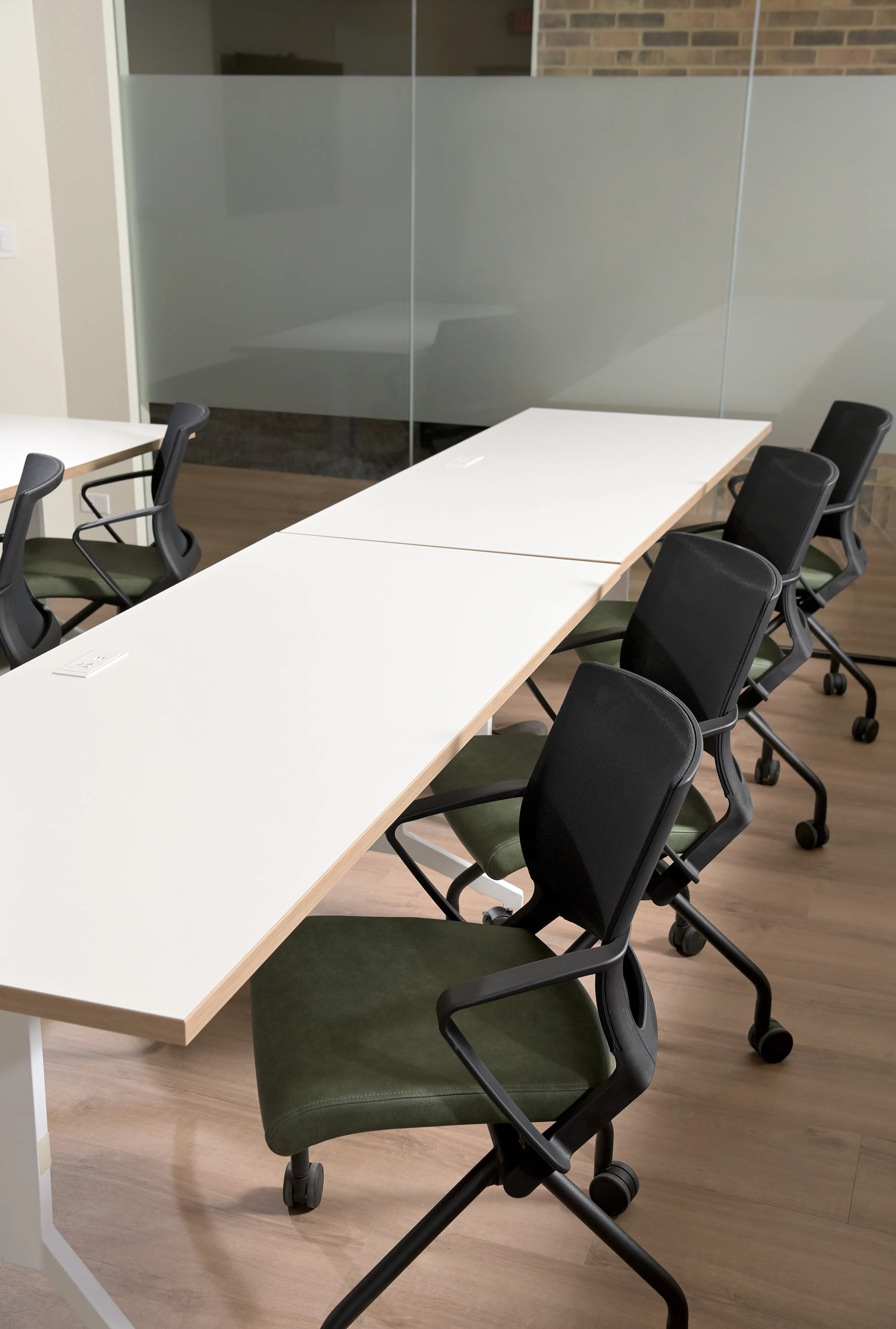 Close up of white conference table top