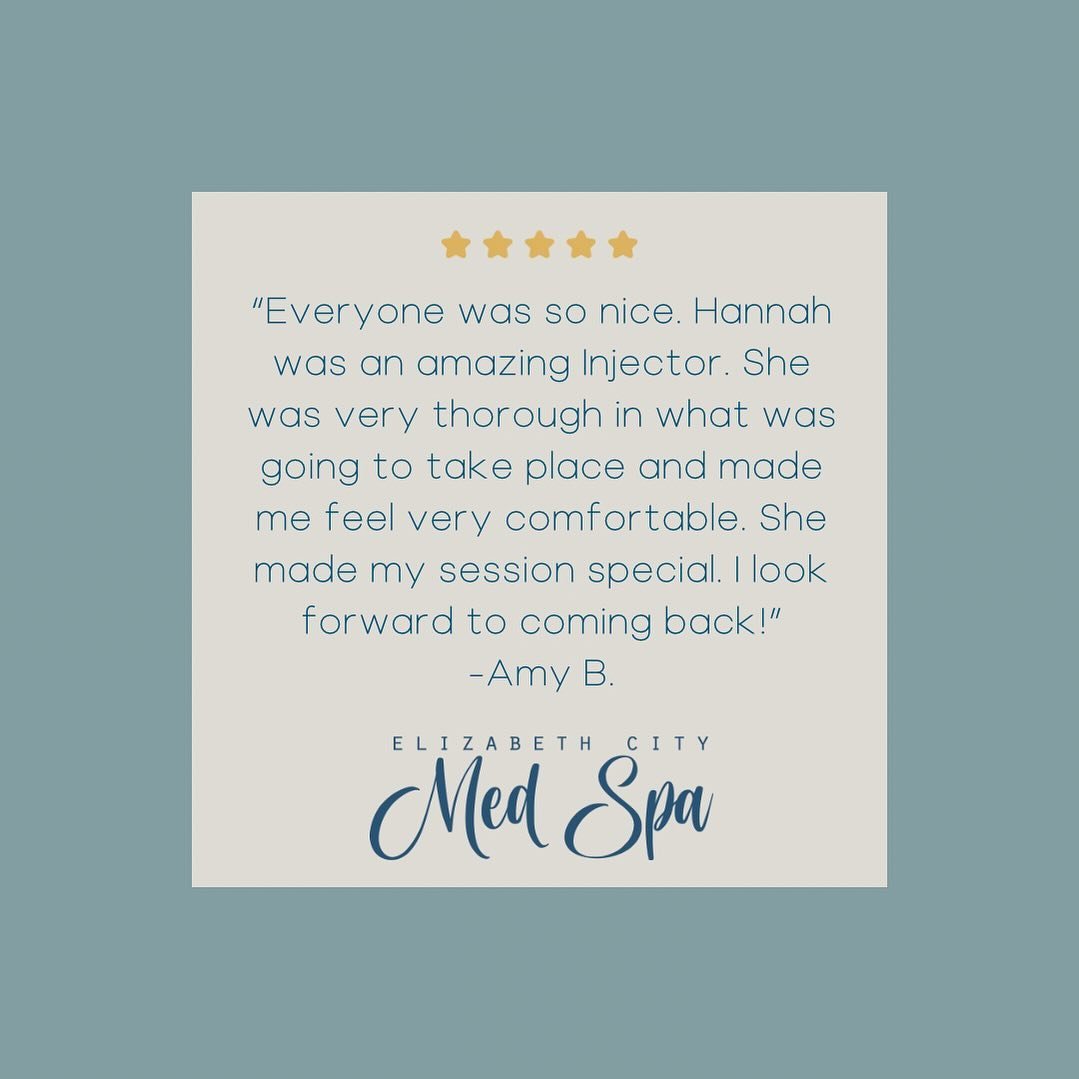⭐️⭐️⭐️⭐️⭐️
We absolutely love to hear this! Thank you for your review, Amy! 
.
📞 252-340-6155
🖥️ www.ecitymedspa.com
.

#5starreviews #5starmedspa #medspanc #elizabethcitync