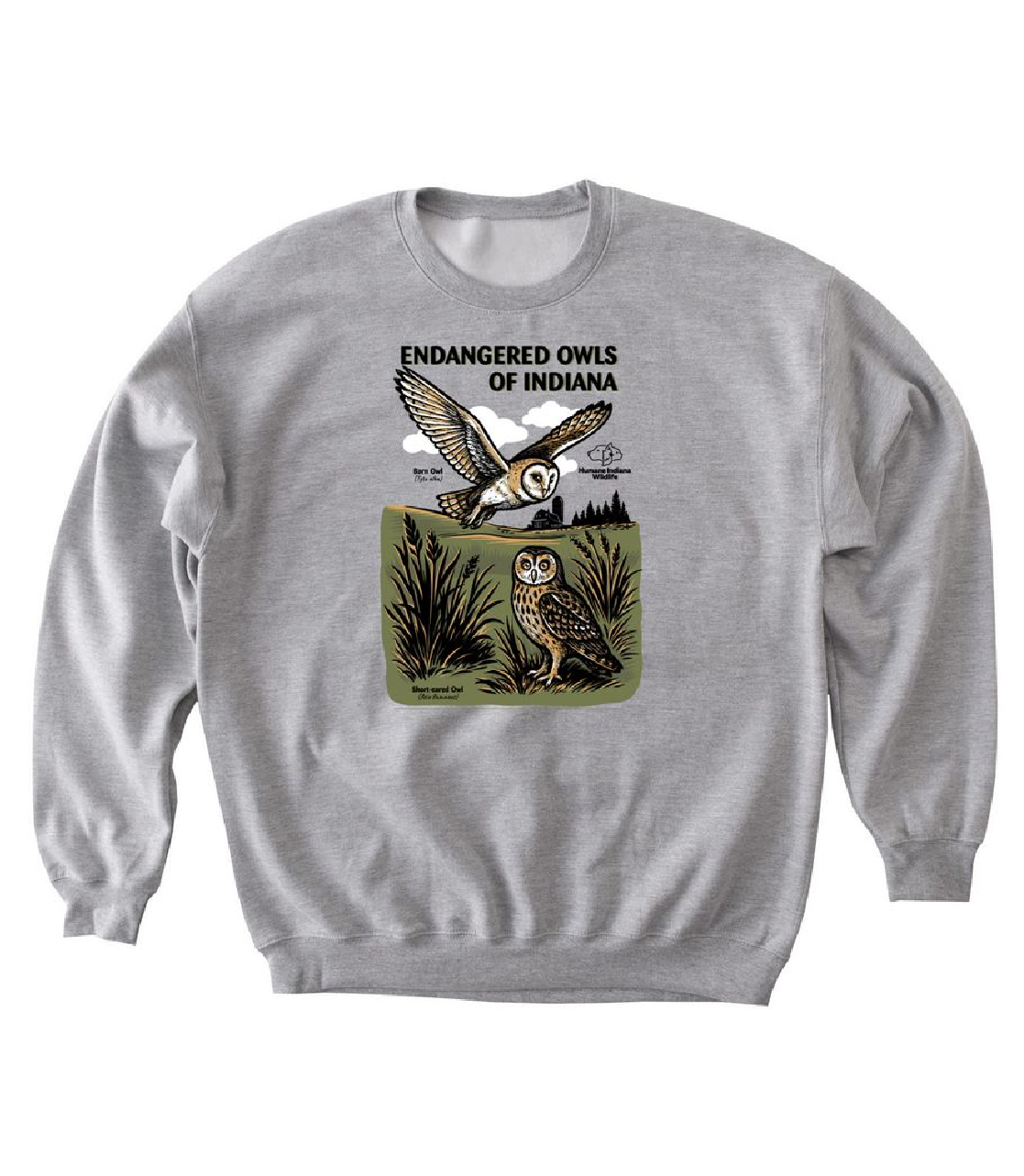 Endangered Owls of Indiana Crew Sweatshirt, Grey